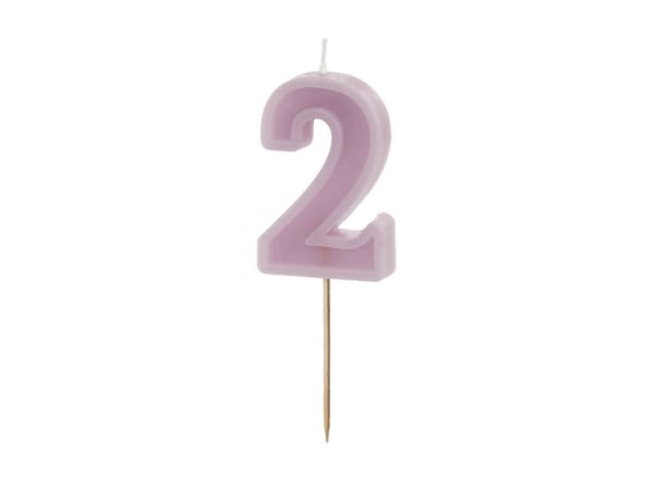 Fødselsdagslys Nummer 2, lilla, 6 cm