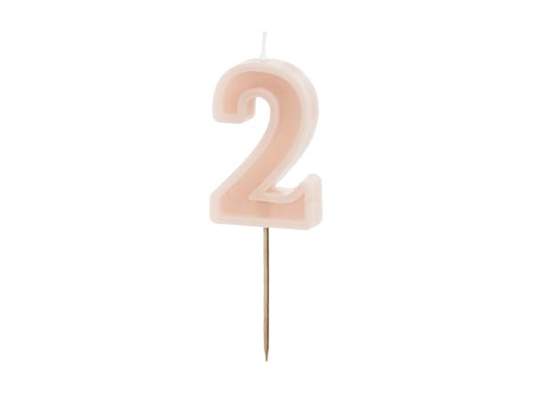 Födelsedagsljus Nummer 2, smutsrosa, 6 cm
