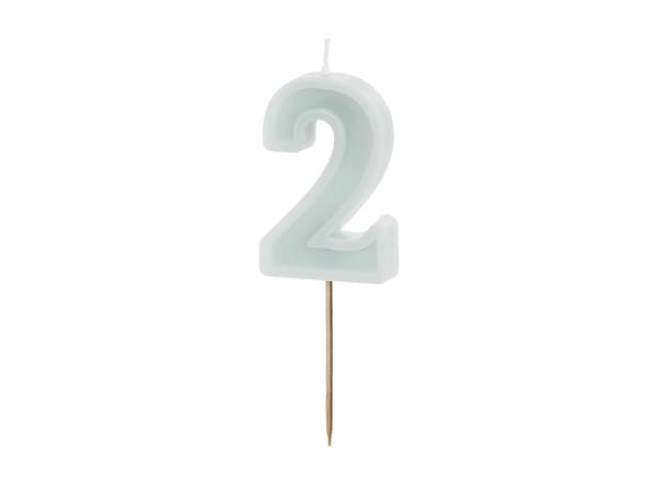 Födelsedagsljus Nummer 2, ljus mintgrön, 6 cm