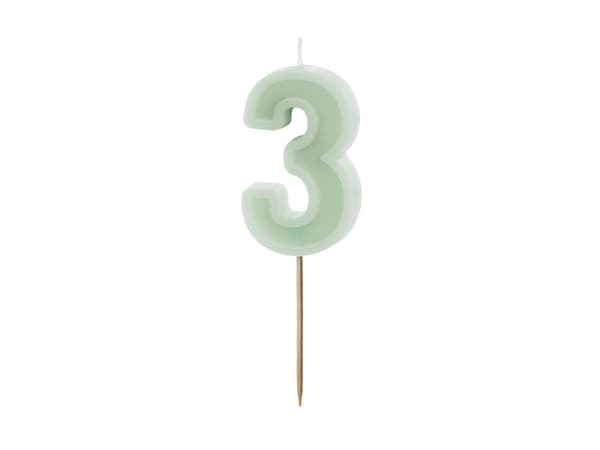 Syntymäpäiväkynttilä Numero 3, vihreä, 6 cm
