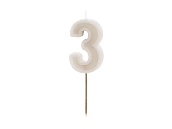 Syntymäpäiväkynttilä Numero 3, beige, 6 cm
