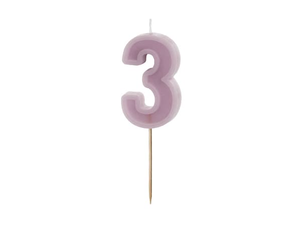 Fødselsdagslys Nummer 3, lilla, 6 cm