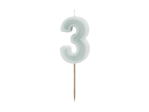 Födelsedagsljus Nummer 3, ljus mintgrön, 6 cm