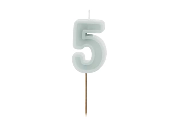 Fødselsdagslys Nummer 5, lys mint, 6 cm