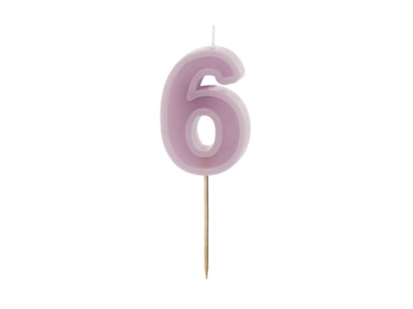 Fødselsdagslys nummer 6, lilla, 6 cm