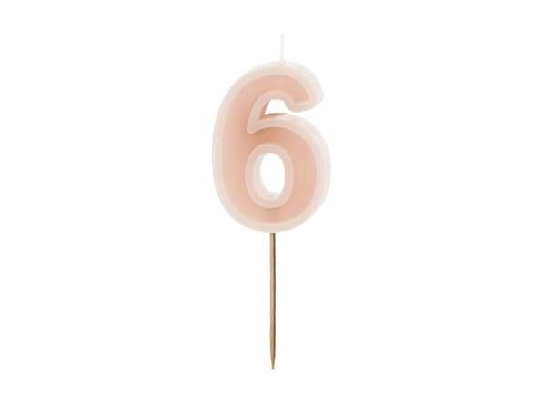 Födelsedagsljus Nummer 6, smutsrosa, 6 cm
