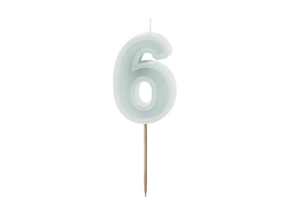 Fødselsdagslys Nummer 6, lys mint, 6 cm