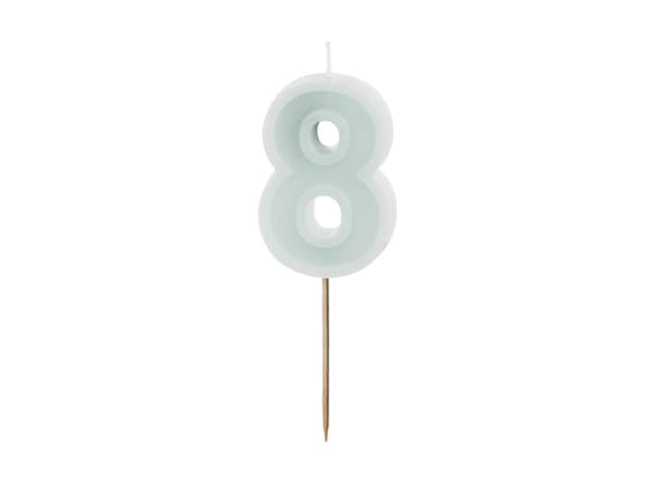 Födelsedagsljus Nummer 8, ljus mintgrön, 6 cm
