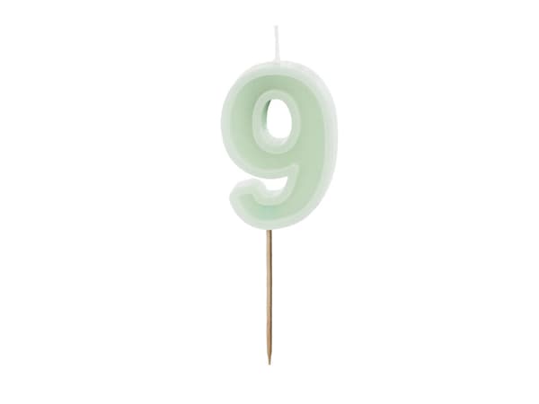 Födelsedagsljus Nummer 9, grönt, 6 cm