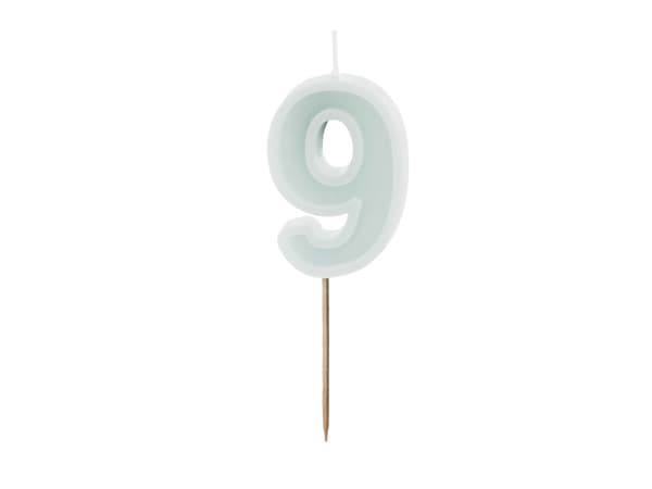 Födelsedagsljus Nummer 9, ljus mintgrön, 6 cm