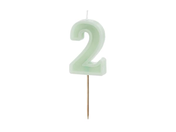 Födelsedagsljus Nummer 2, grönt, 6 cm
