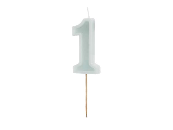Syntymäpäiväkynttilä Numero 1, vaalea minttu, 6 cm