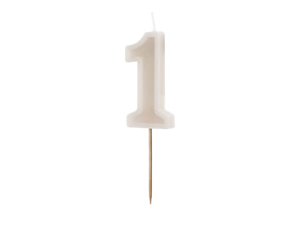 Fødselsdagslys Nummer 1, beige, 6 cm