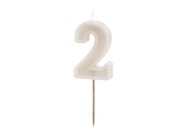 Födelsedagsljus Nummer 2, beige, 6 cm