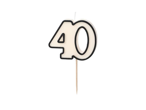 Födelsedagsljus nummer 40, 5,5 cm, vitt och svart