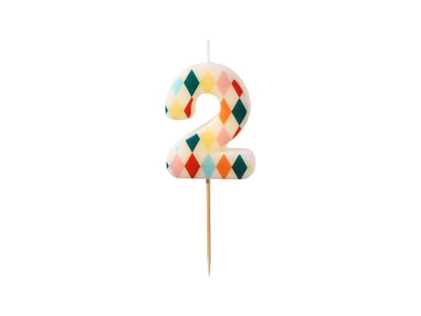 Födelsedagsljus Nummer 2 Romb, 5,5 cm, blandad