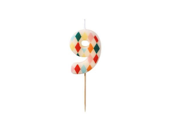 Födelsedagsljus Nummer 9 Romb, 5,5 cm, blandad
