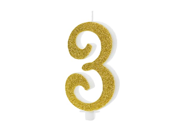 Födelsedagsljus Nummer 3, guld, 10 cm (1 förpackning / 24 st.)
