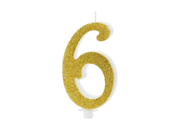 Födelsedagsljus Nummer 6, guld, 10 cm (1 förpackning / 24 st.)