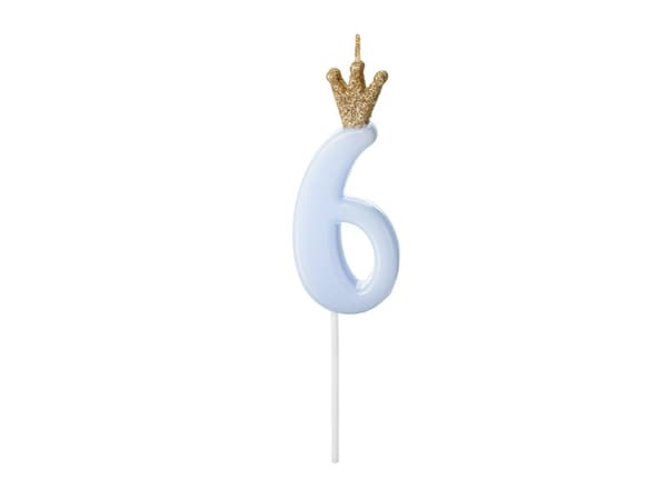 Fødselsdagslys nummer 6, lyseblå, 9,5 cm (1 karton / 24 stk.)