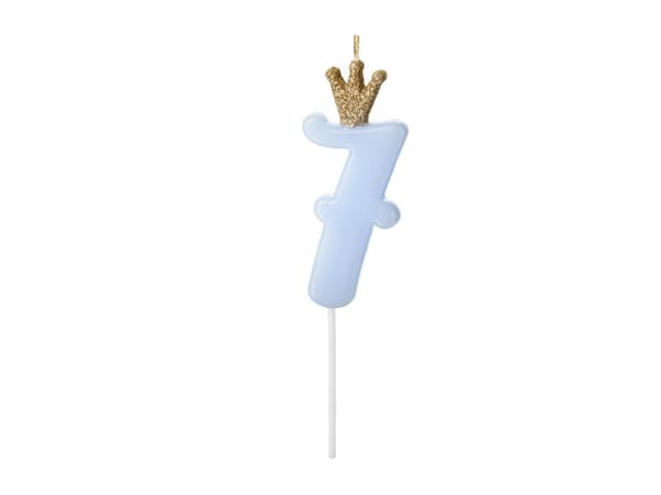 Syntymäpäiväkynttilä Numero 7, vaaleansininen, 9,5 cm (1 pakkaus / 24 kpl)