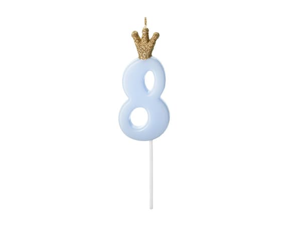 Födelsedagsljus Nummer 8, ljusblå, 9,5 cm (1 kartong / 24 st.)