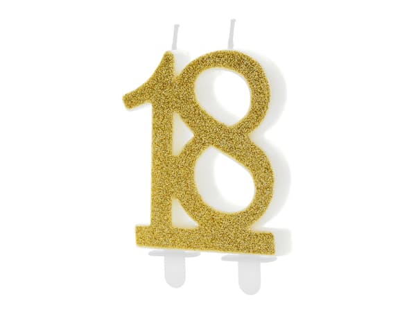 Syntymäpäiväkynttilä numero 18, kulta, 7,5 cm (1 pakkaus / 18 kpl)
