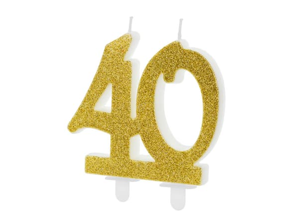 Syntymäpäiväkynttilä numero 40, kulta 7,5 cm (1 pakkaus / 18 kpl)