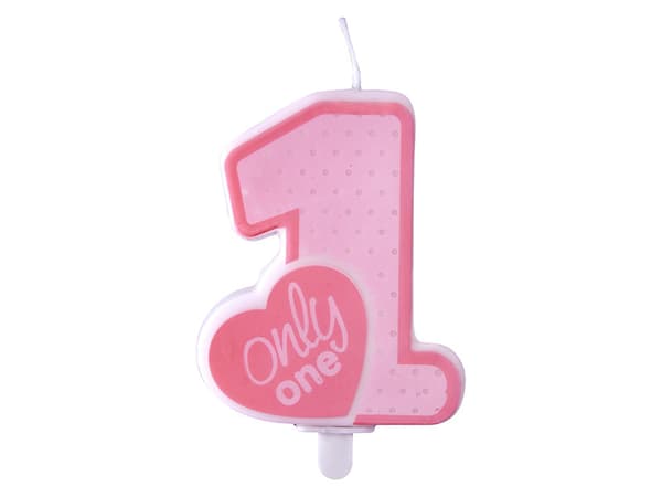 Only One -syntymäpäiväkynttilä, vaaleanpunainen, 8 cm (1 rasia / 24 kpl)