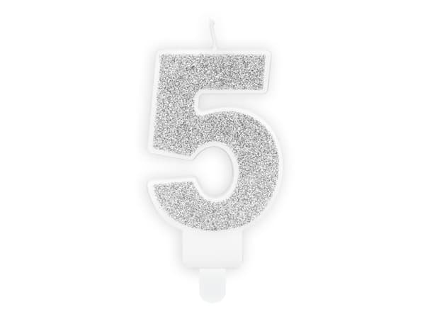 Födelsedagsljus Nummer 5, silver, 7 cm (1 förpackning / 24 st.)