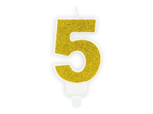 Syntymäpäiväkynttilä Numero 5, kulta, 7 cm (1 pkt / 24 kpl)