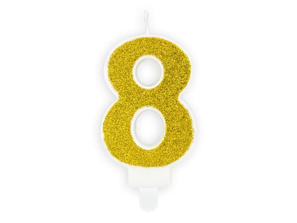 Fødselsdagslys Nummer 8, guld, 7 cm (1 æske / 24 stk.)