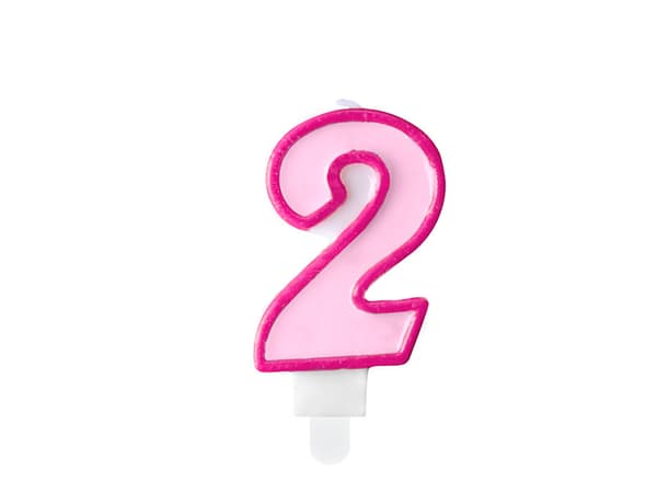 Syntymäpäiväkynttilä numero 2, pinkki, 7 cm (1 pkt / 24 kpl)