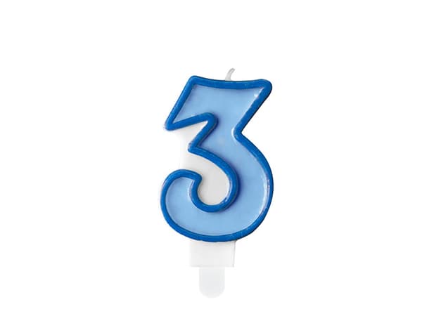 Födelsedagsljus Nummer 3, blå, 7 cm (1 förpackning / 24 st.)
