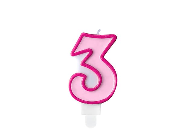 Födelsedagsljus Nummer 3, rosa, 7 cm (1 förpackning / 24 st.)