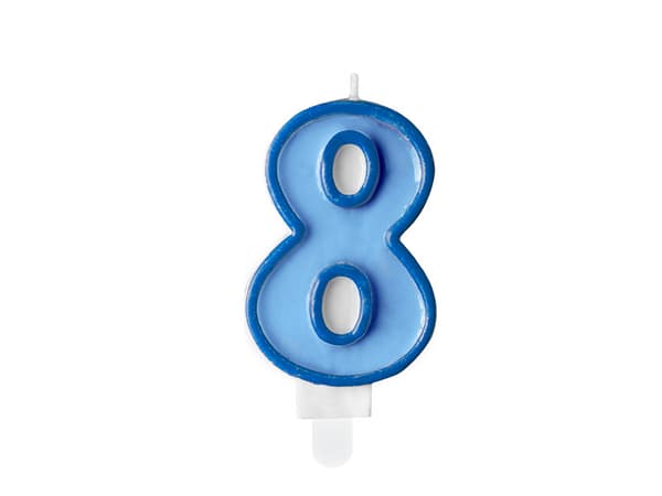 Syntymäpäiväkynttilä Numero 8, sininen, 7 cm (1 pkt / 24 kpl)