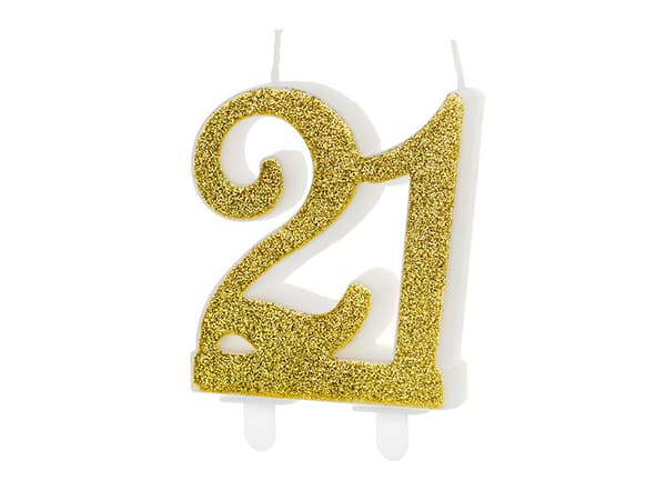 Syntymäpäiväkynttilä numero 21, kulta, 7,5 cm
