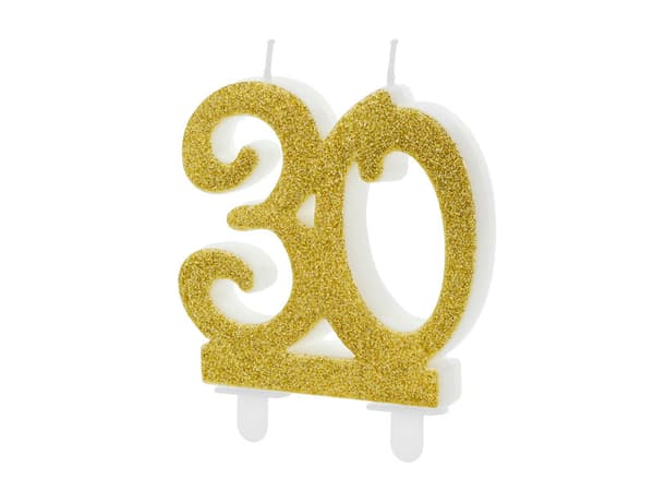 Födelsedagsljus nummer 30, guld 7,5 cm