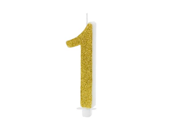 Syntymäpäiväkynttilä Numero 1, kulta, 10 cm