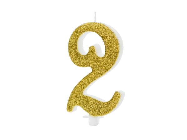 Syntymäpäiväkynttilä Numero 2, kulta, 10 cm