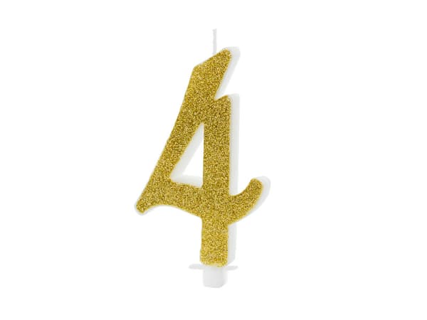 Födelsedagsljus Nummer 4, guld, 10 cm