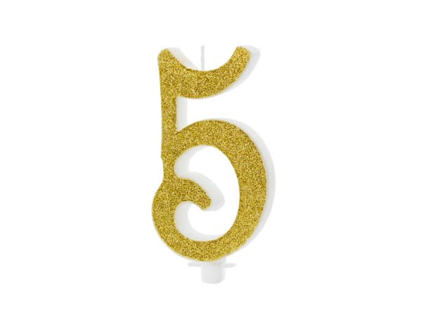 Födelsedagsljus Nummer 5, guld, 10 cm