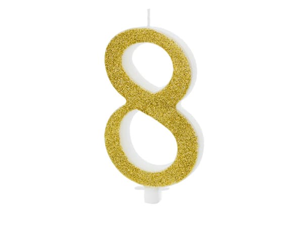Födelsedagsljus Nummer 8, guld, 10 cm