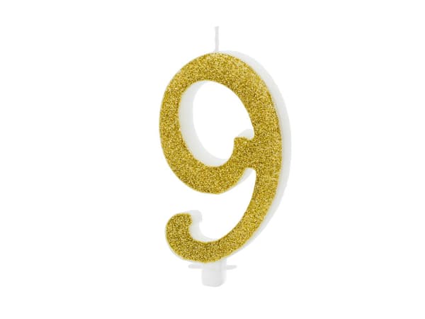Födelsedagsljus Nummer 9, guld, 10 cm