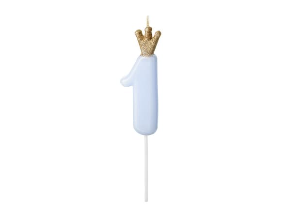 Fødselsdagslys Nummer 1, lyseblå, 9,5 cm