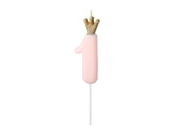 Syntymäpäiväkynttilä Numero 1, vaaleanpunainen, 9,5 cm