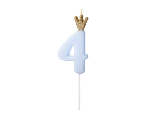 Fødselsdagslys nummer 4, lyseblå, 9,5 cm