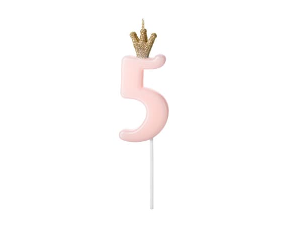 Fødselsdagslys nummer 5, lyserød, 9,5 cm
