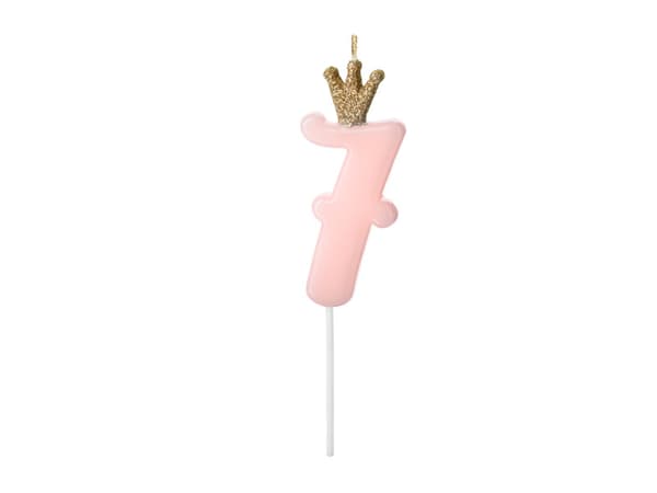 Syntymäpäiväkynttilä Numero 7, vaaleanpunainen, 9,5 cm
