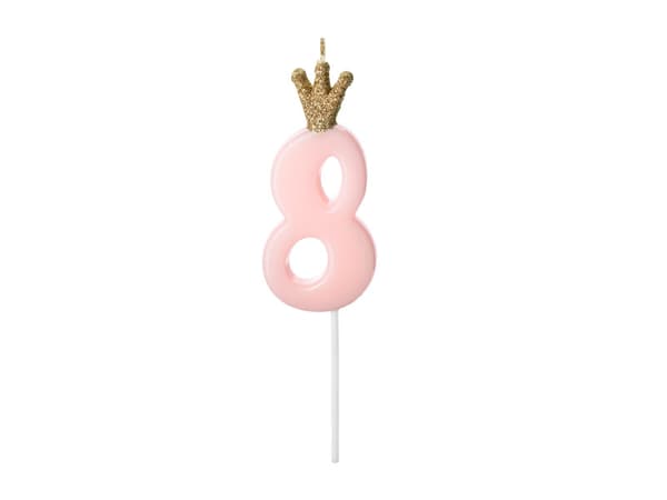 Fødselsdagslys nummer 8, lyserød, 9,5 cm